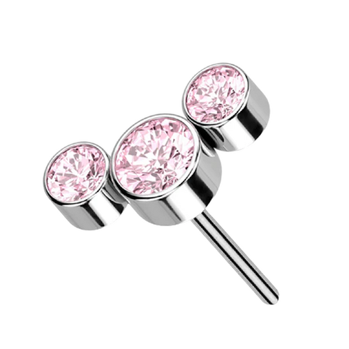 Titanium Threadless Attachment - Pink Cubic Zirconia Bezel Set Trio