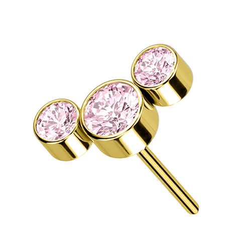 Gold Titanium Threadless Floating Belly Attachment - Pink Cubic Zirconia Bezel Set Trio