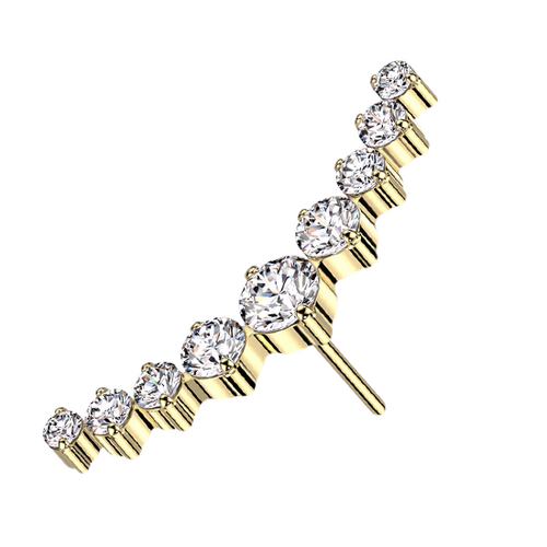 Gold Titanium Threadless Attachment - Cubic Zirconia Clawset Cluster