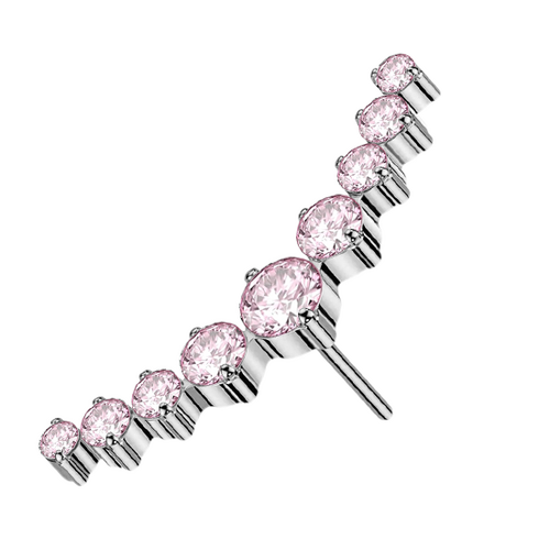 Titanium Threadless Attachment - Pink Cubic Zirconia Clawset Cluster