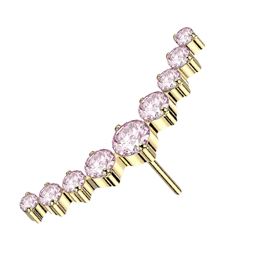 Gold Titanium Threadless Attachment - Pink Cubic Zirconia Clawset Cluster