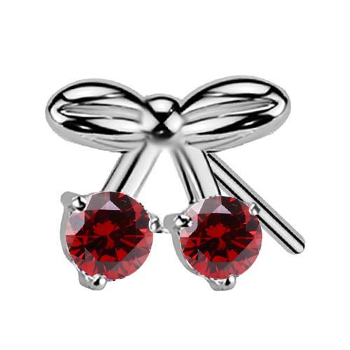 Titanium Threadless Attachment - Red Cubic Zirconia Cherries
