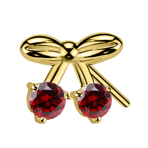Gold Titanium Threadless Attachment - Red Cubic Zirconia Cherries