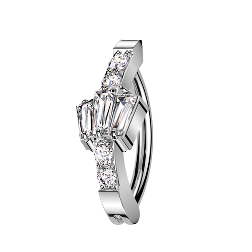 Titanium Belly 'D' Ring - Triple Baguette Cubic Zirconia - 14 Gauge - 10mm