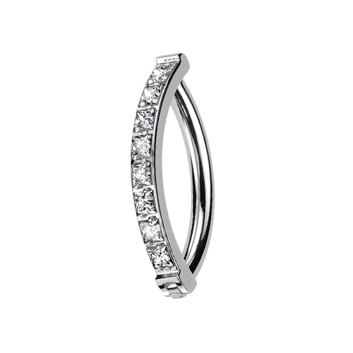 Titanium Belly 'D' Ring - Square Set Cubic Zirconia - 14 Gauge - 12mm