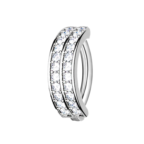 Titanium Belly 'D' Ring - Double Channel Set Cubic Zirconia - 14 Gauge - 12mm