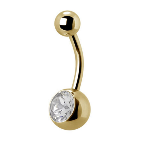 Gold Titanium Single Jewelled Belly Ring 