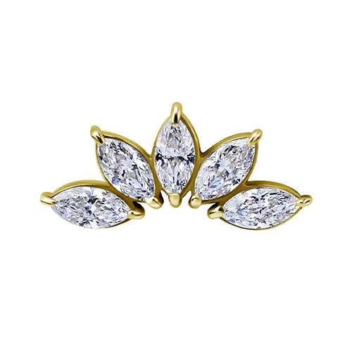 14K Gold 12mm Premium Zirconia Lotus Crown Threadless Attachment