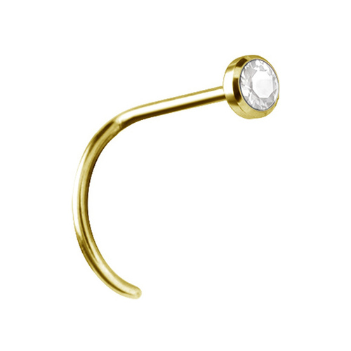 14K Gold Pigtail Nose Stud - Premium Zirconia