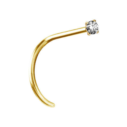 14K Gold Pigtail Nose Stud 2mm Premium Zirconia Claw Set 