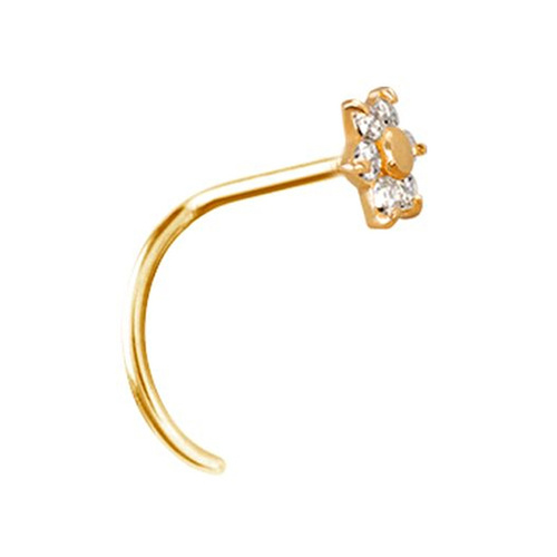 14K Gold Pigtail Nose Stud 5mm Premium Zirconia Flower 