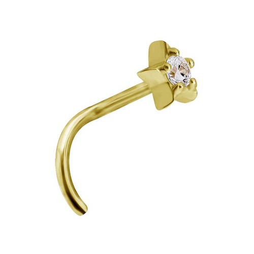 14K Gold Pigtail Nose Stud 3mm Premium Zirconia Star