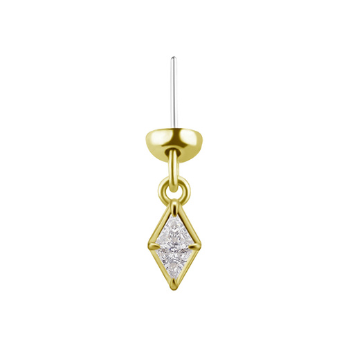 14K Gold Vertical Helix 8.5mm Diamond Shape Prem. Zirc. Threadless Attachment