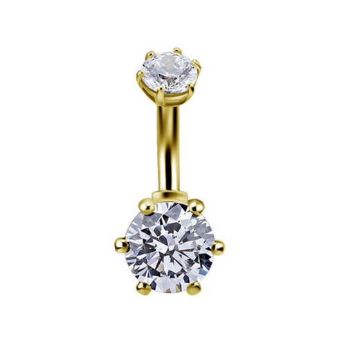 14K Gold  Internal Thread Round Shape Prem. Zirc. Belly Ring  14 Gauge - 8mm