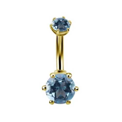 14K Gold  Internal Thread Round Shape Genuine Blue Topaz  Belly Ring  14 Gauge - 8mm