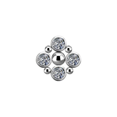 Titanium - Premium Crystal - Bezel Cluster Design - (Type R) Internal Thread Labret Attachment
