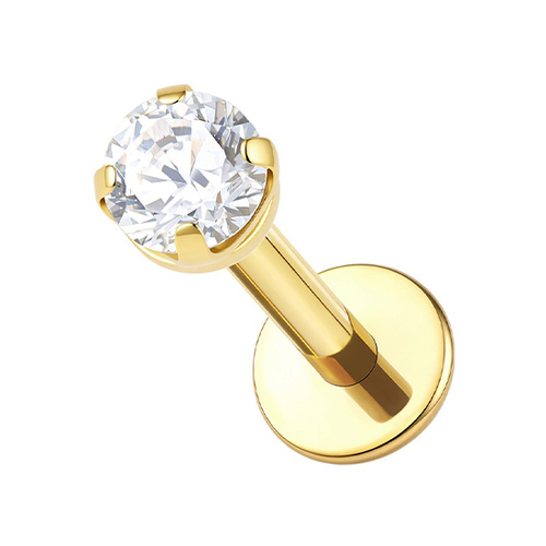 Gold Titanium 2mm Premium Zirconia Clawset - Threadless 18G - 7mm Flatback Stud