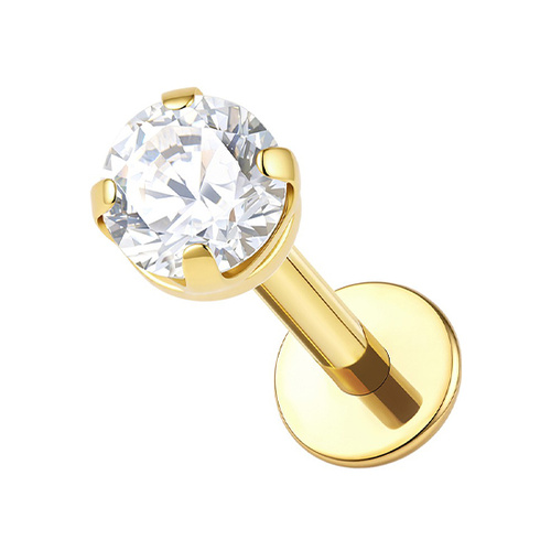 Gold Titanium 2.5mm Premium Zirconia Clawset - Threadless 18G - 7mm Flatback Stud