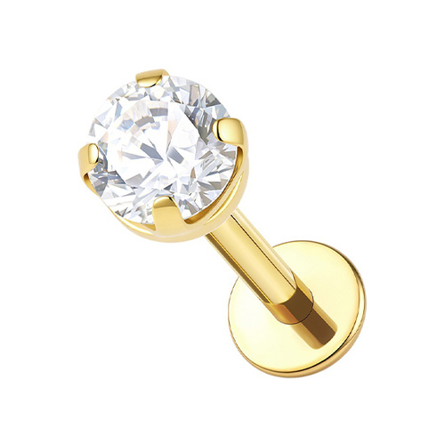 Gold Titanium 3mm Premium Zirconia Clawset - Threadless 18G - 7mm Flatback Stud