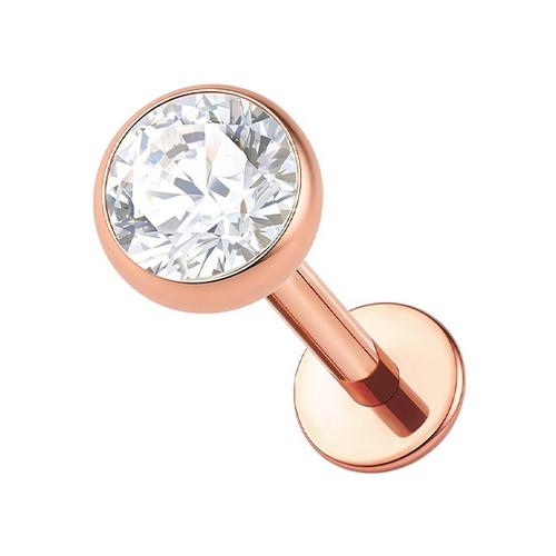 Rose Gold Titanium 3mm Premium Zirconia  - Threadless 18G - 7mm Flatback Stud