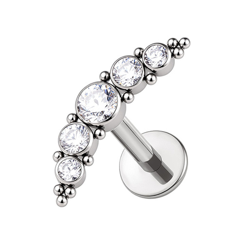 Titanium Premium Zirconia 10mm Half Moon Cluster  - Threadless 18G - 7mm Flatback Stud