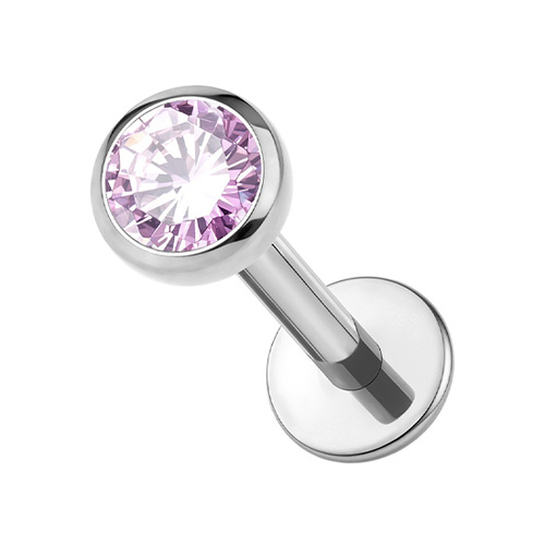 Titanium 2.35mm Pink Premium Zirconia - Threadless 18G - 7mm Flatback Stud