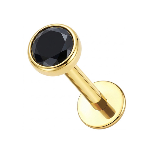 Gold Titanium 2.5mm Inverted Black Premium Zirconia - Threadless 18G - 7mm Flatback Stud