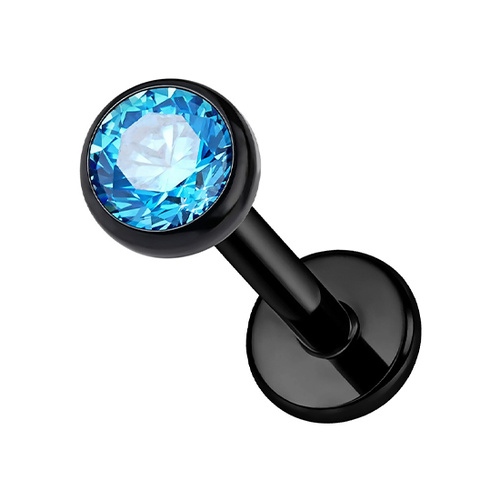 Black Titanium 2.35mm Aqua Prem Zirconia  - Threadless 18G - 7mm Flatback Stud