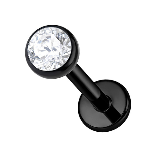 Black Titanium 2.35mm Premium Zirconia  - Threadless 18G - 7mm Flatback Stud