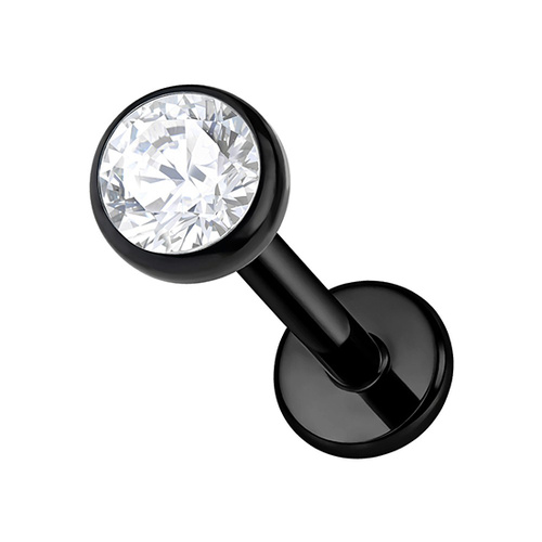 Black Titanium 4mm Premium Zirconia  - Threadless 18G - 7mm Flatback Stud