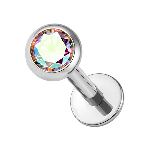 Titanium 2.35mm Aurora B Premium  Zirconia  - Threadless 18G - 7mm Flatback Stud