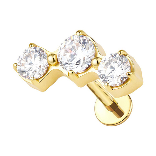 Gold Titanium 9mm Crescent  - Threadless 18G - 7mm Flatback Stud