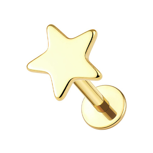 Gold Titanium 4mm Star  - Threadless 18G - 7mm Flatback Stud