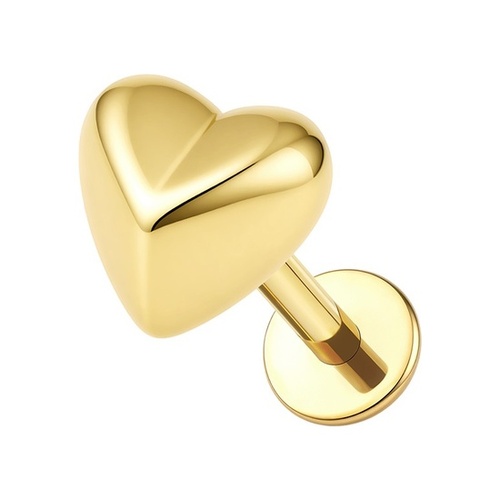 Gold Titanium 4mm Faceted Heart  - Threadless 18G - 7mm Flatback Stud