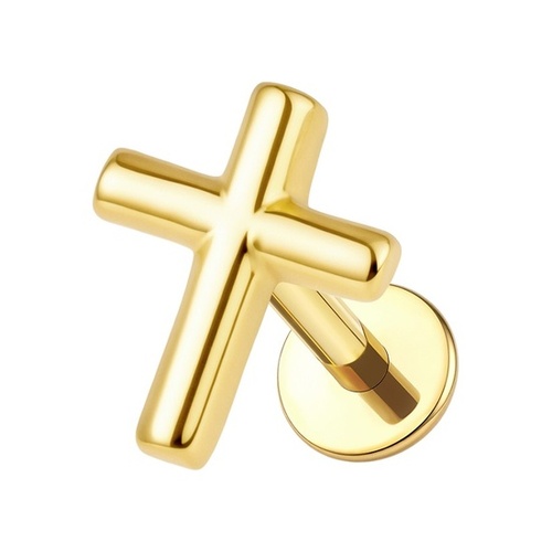 Gold Titanium 6mm Cross   - Threadless 18G - 7mm Post