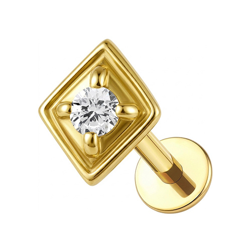 Gold Titanium 4mm Premium Zirconia Diamond - Threadless 18G - 7mm Post