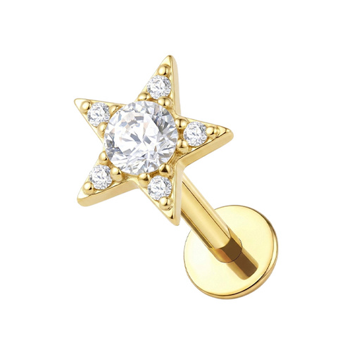 Gold Titanium 7mm Premium Zirconia Star - Threadless 18G - 7mm Post