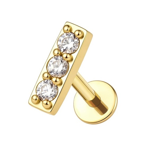 Gold Titanium 5.5mm Premium Zirconia Rectangle - Threadless 18G - 7mm Post