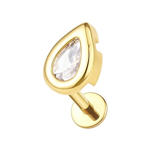 Gold Titanium 6mm Pear Cubic Zirconia - Threadless 18G - 7mm Post