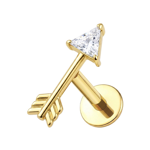 Gold Titanium 12mm Arrow Cubic Zirconia - Threadless 18G - 7mm Post