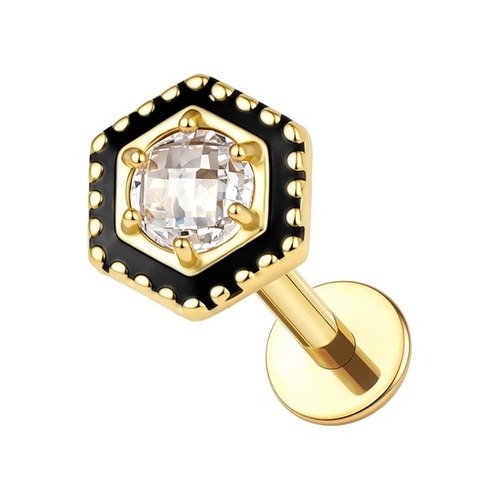 Gold Titanium 5.5mm Rose Cut Cubic Zirc - Threadless 18G - 7mm Post