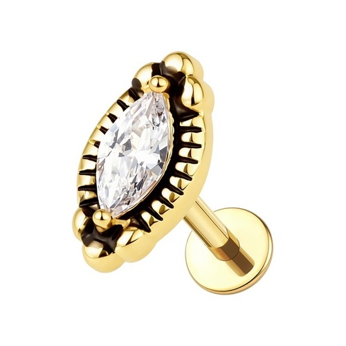 Gold Titanium 7mm Marquise Cubic Zirconia - Threadless 18G - 7mm Post