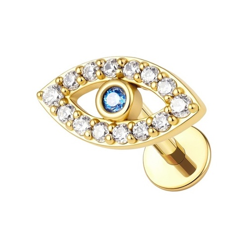 Gold Titanium Evil Eye 10mm Cubic Zirconia - Threadless 18G - 7mm Post