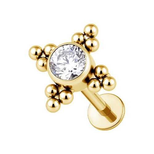 Gold Titanium Premium Zirconia 5mm Cross Cluster - Threadless 18G - 7mm Post