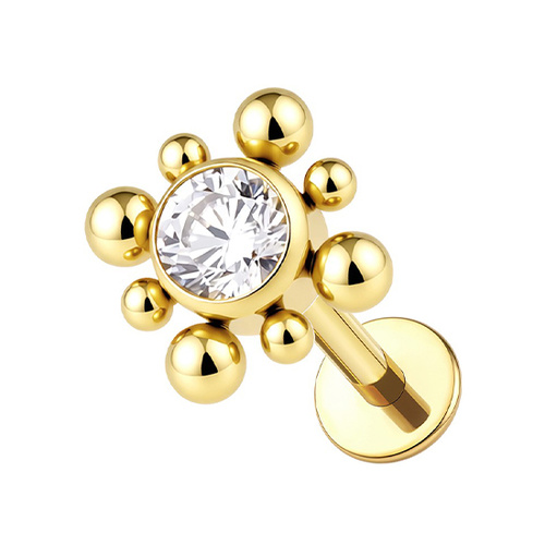 Gold Titanium Premium Zirconia 5mm Circle Ball Cluster - Threadless 18G - 7mm Post