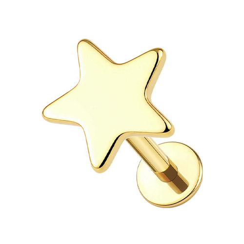 Gold Titanium 3mm Star - Threadless 18G - 7mm Flatback Stud