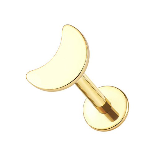 Gold Titanium 4mm Moon - Threadless 18G - 7mm Flatback Stud