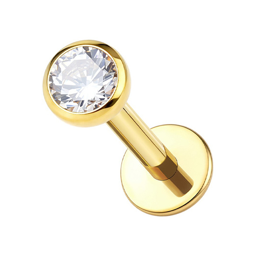 Gold Titanium 2.2mm Cubic Zirconia - Threadless 18G - 7mm Flatback Stud