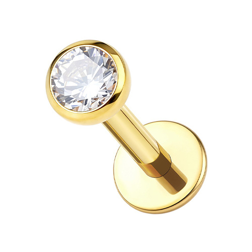 Gold Titanium 2.35mm Premium Zirconia -Threadless 18G - 7mm Post
