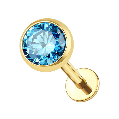Gold Titanium 4mm Aqua Premium Zirconia - Threadless 18G - 7mm Post